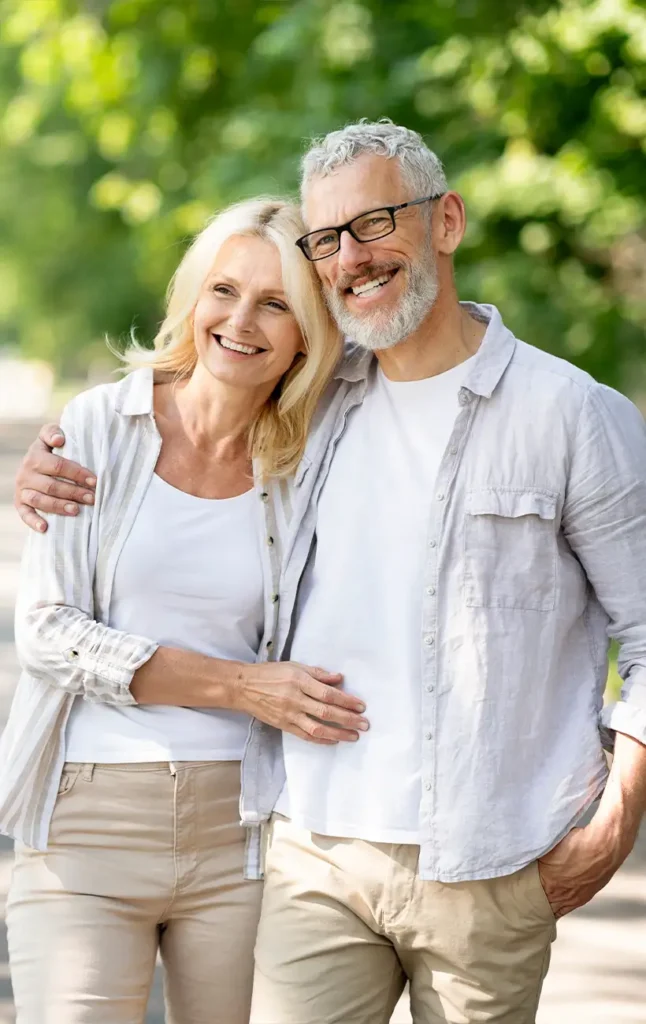 portrait of smiling senior couple outdoors life insurance